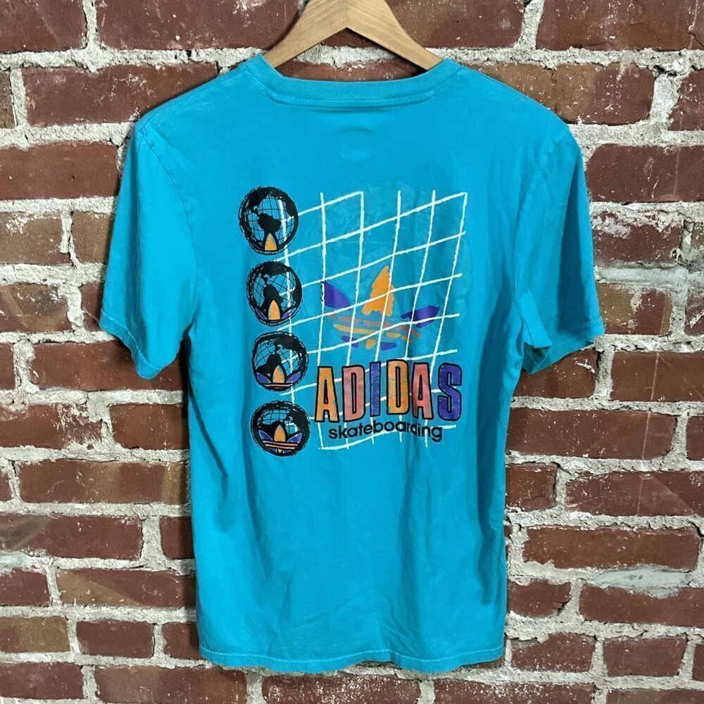 Adidas Skateboarding Shirt Mens Medium Blue White Trefoil Logo Climalite Casual